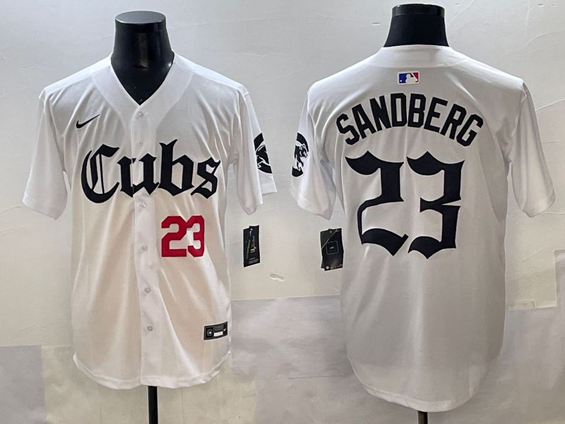 Men 2025 Chicago Cubs 23 Sandberg White Five generations Joint Name Nike MLB Jersey style 2